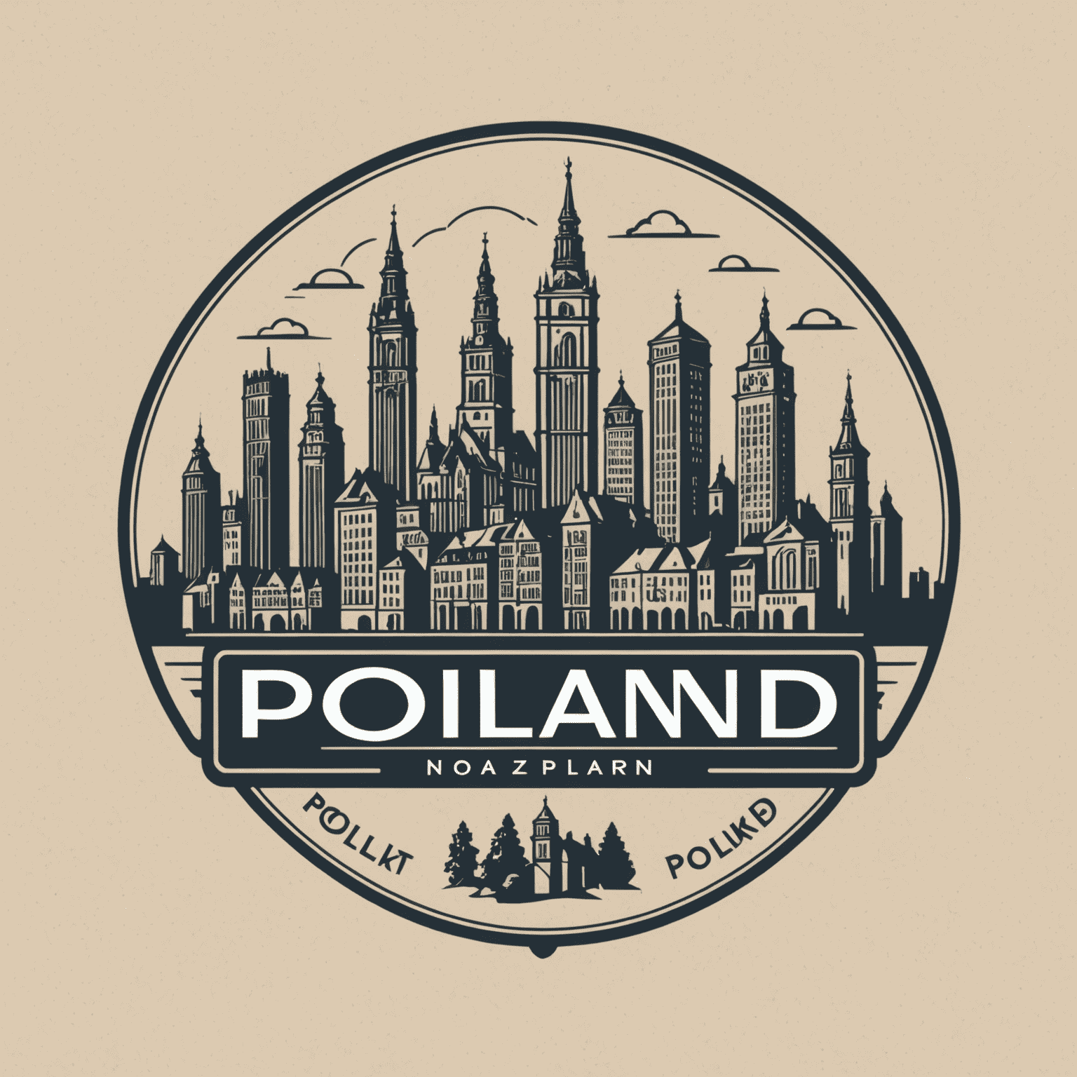 Logo Cities of Poland przedstawiające zarys panoramy polskiego miasta z charakterystycznymi zabytkami