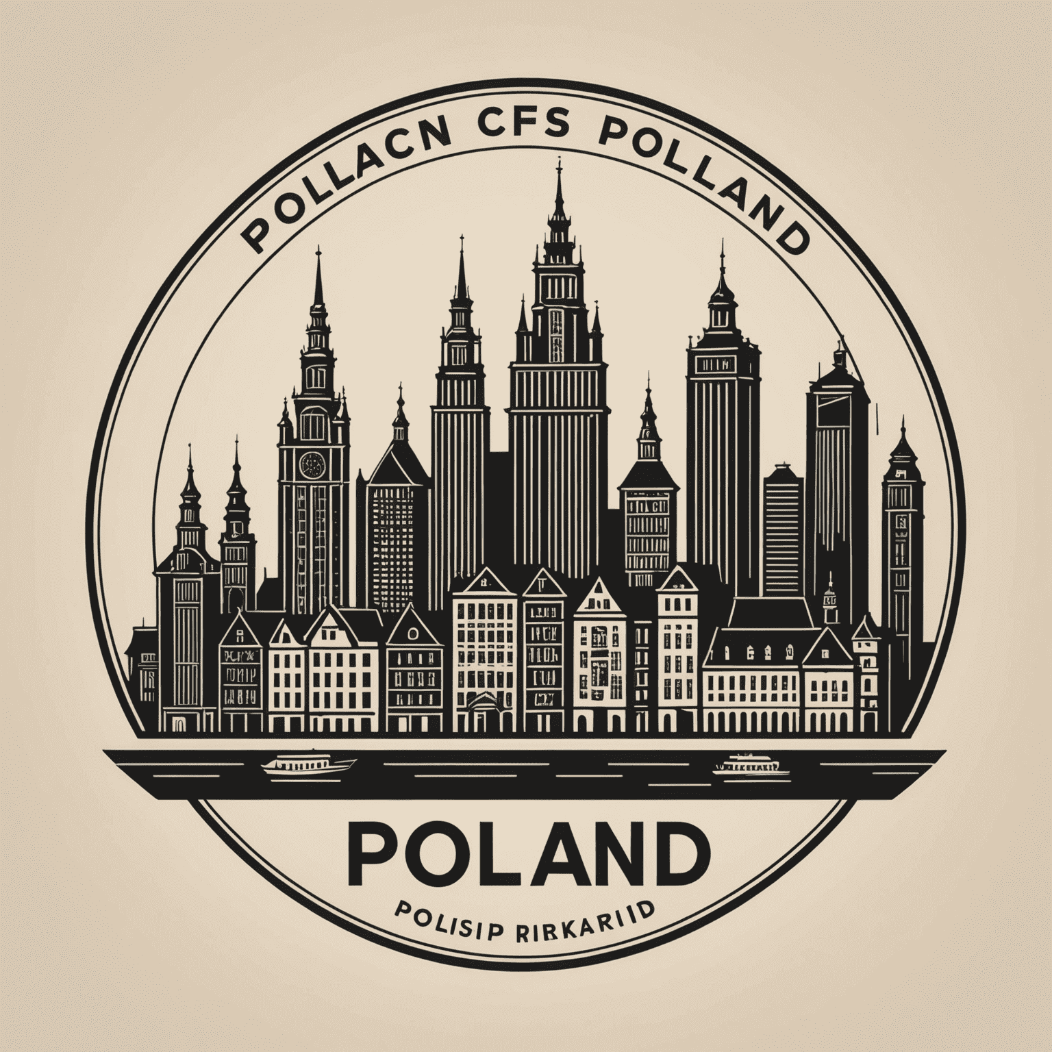 Logo Cities of Poland przedstawiające zarys panoramy polskiego miasta z charakterystycznymi zabytkami