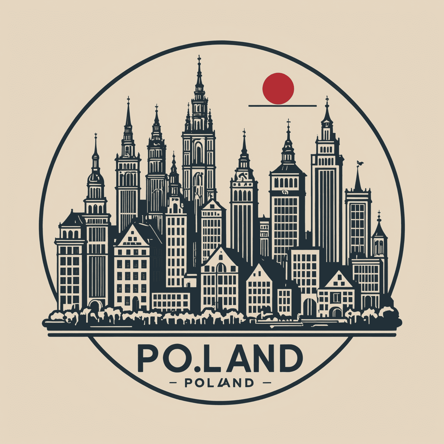 Logo Cities of Poland przedstawiające zarys panoramy polskiego miasta z charakterystycznymi zabytkami