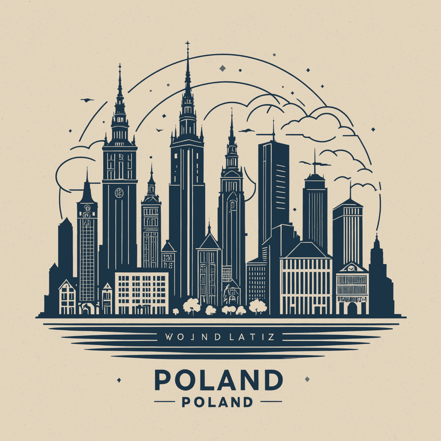 Logo Cities of Poland przedstawiające zarys panoramy polskiego miasta z charakterystycznymi zabytkami