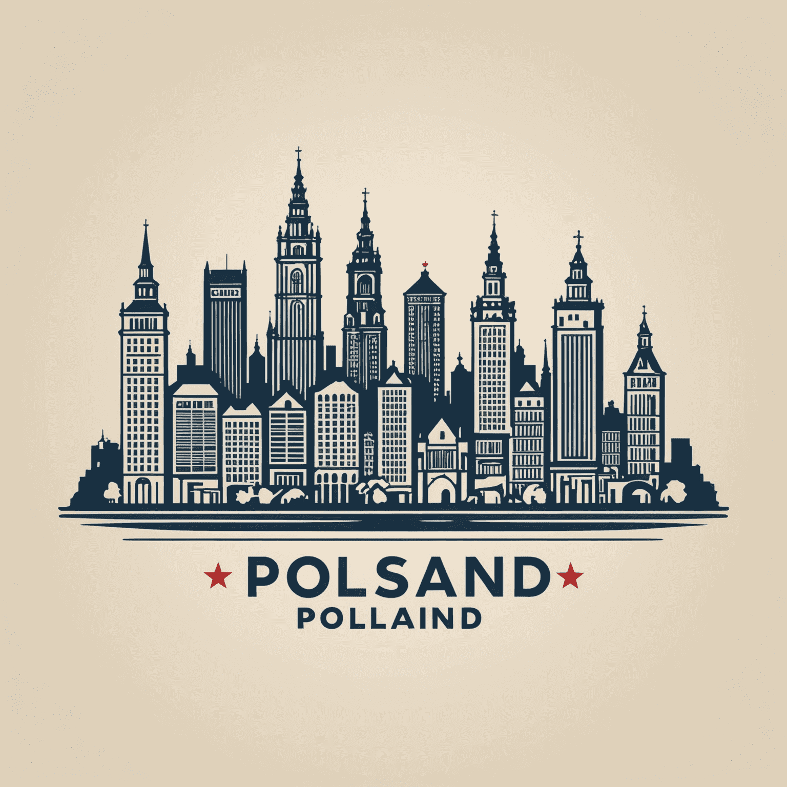 Logo Cities of Poland przedstawiające zarys panoramy polskiego miasta z charakterystycznymi zabytkami