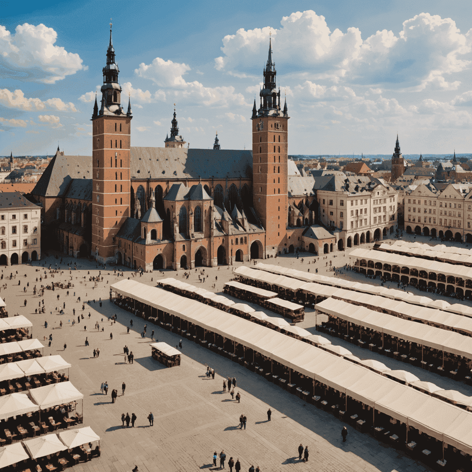 Widok na Rynek Główny w Krakowie z Sukiennicami i Kościołem Mariackim