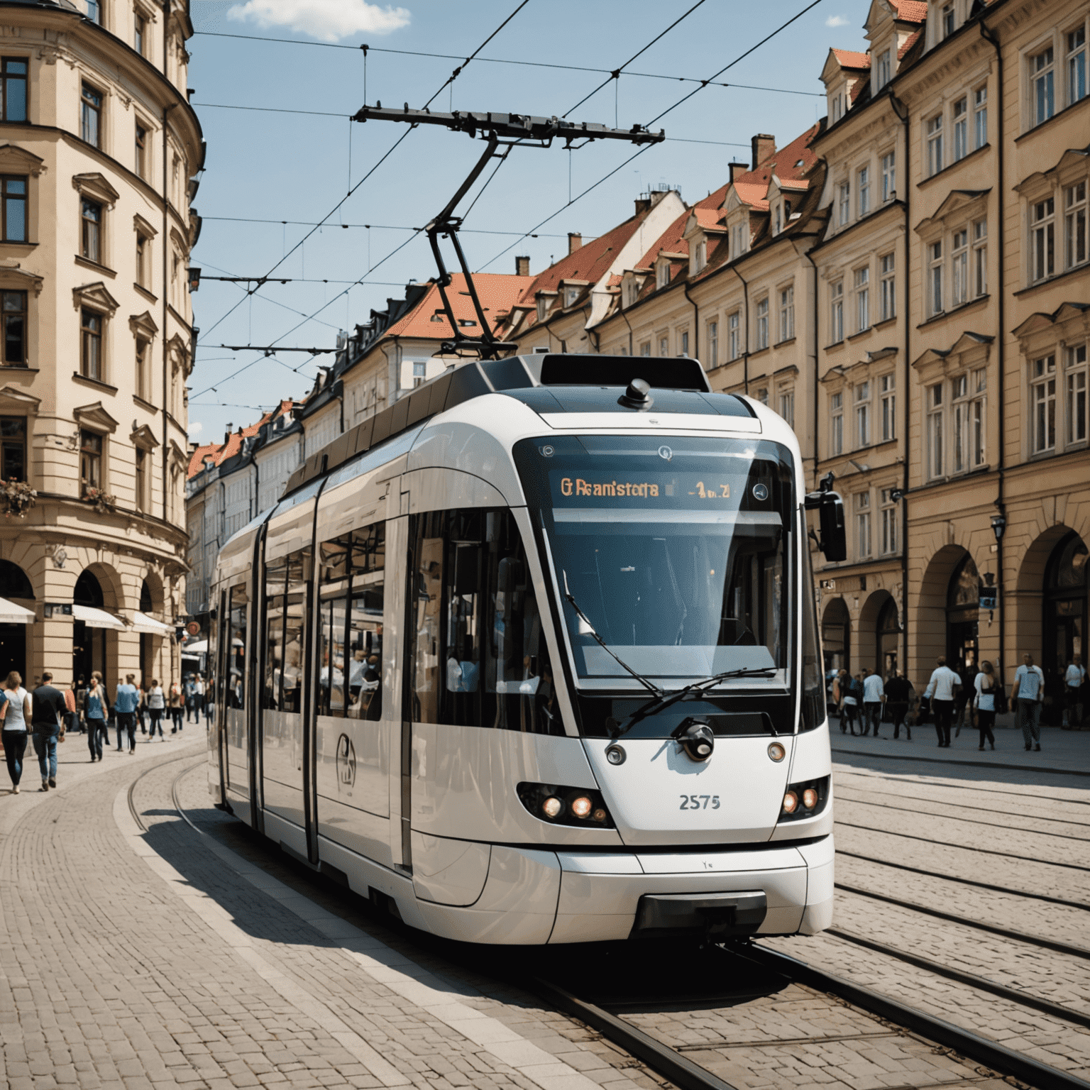 Nowoczesny tramwaj przejeżdżający przez centrum Wrocławia